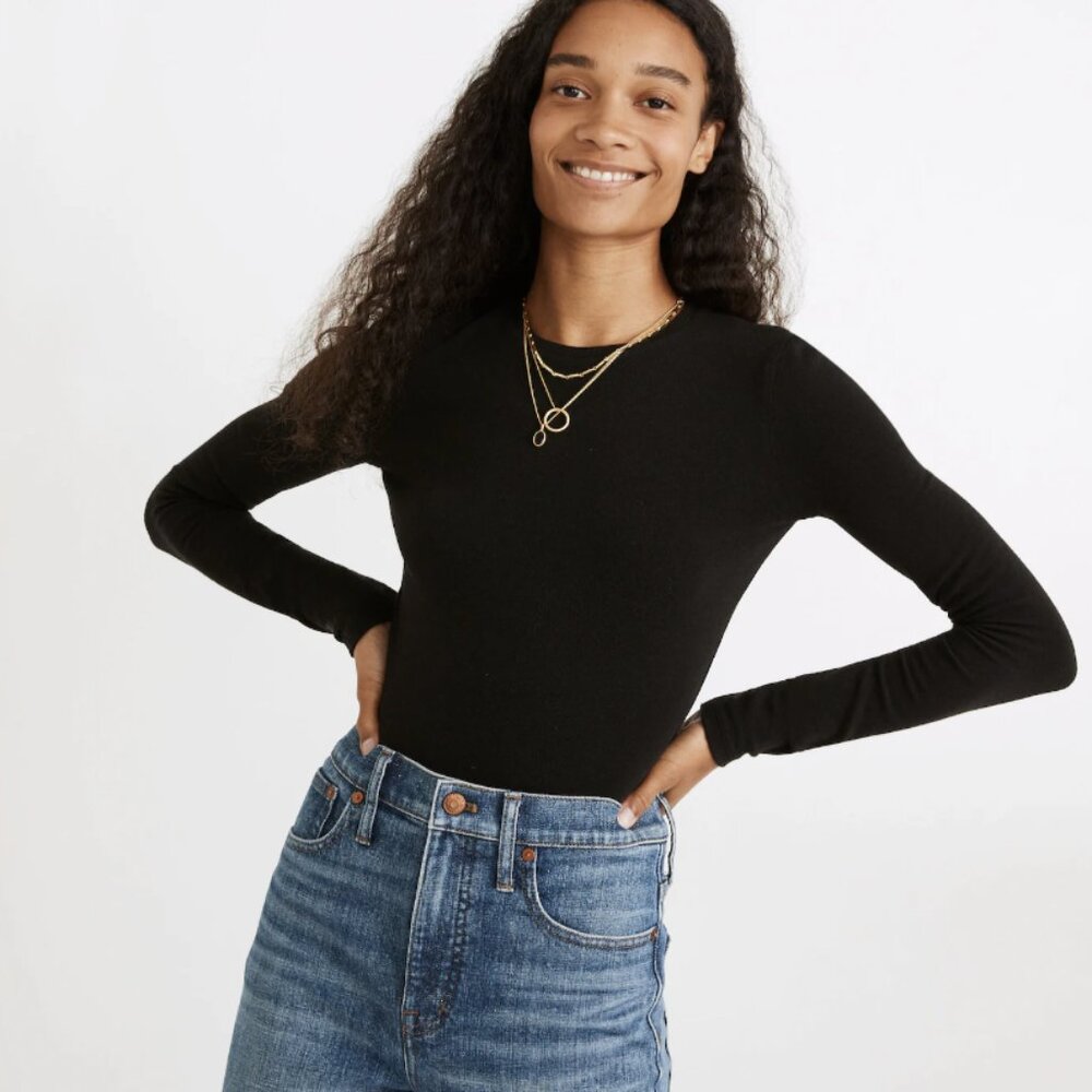 Madewell Black Crewneck Thong‎ Bodysuit XS